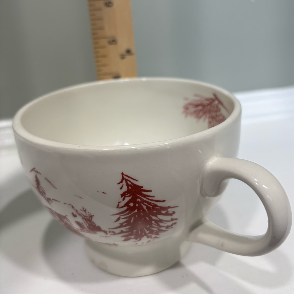 Anthropologie Christmas Toile Holiday Mug Red/White Scenic Teacup - Picture 3 of 7